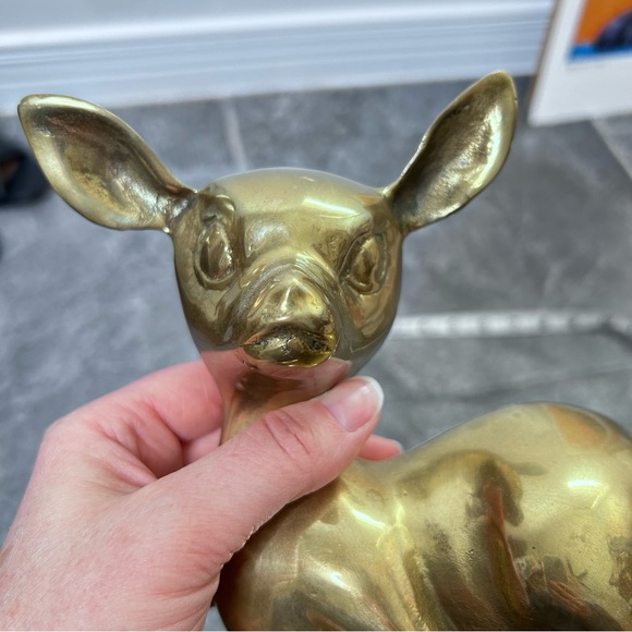 Vintage Brass Fawn Deer Sculpture 6.5"x6" Spring Home Decor Sitting Baby Deer - Picture 11 of 16